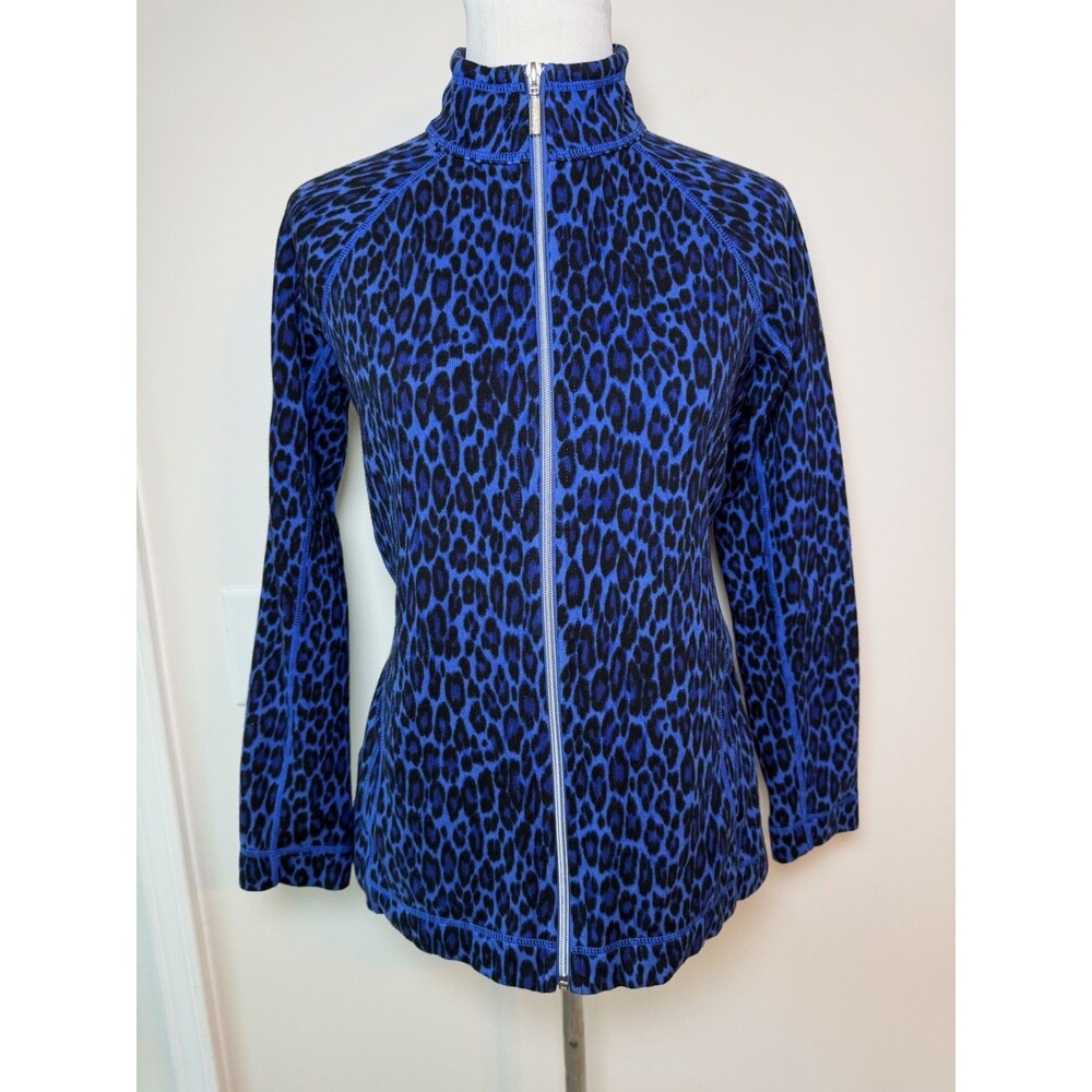 Tommy Bahama Cat’s Meow Aruba Full Zip Sweatshirt Blue Leopard Print Jacket Med